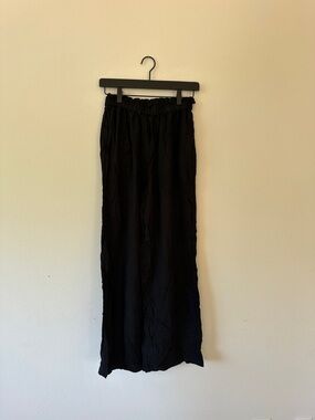 River Island London Black Cotton Wide Leg Paperbag Pants Size Small